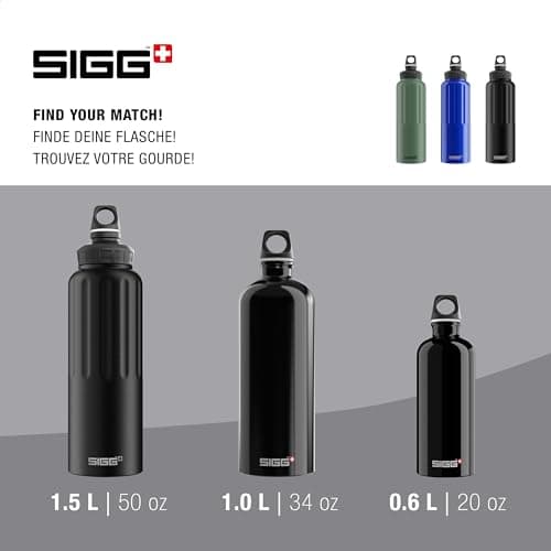Sigg - Aluminum Sports Water Bottle - WMB Traveller Black - Swiss Made - Suitable for Carbonated Drinks - Leakproof - Lightweight - BPA-Free - Black - 1.5L — view 5