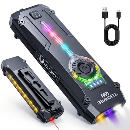 TUOWEE UV LED Torch Rechargeable 1200LM Flat Pocket Torch with RGB, Magnetic Base Powerful Small Torch with Dual Switch,Stepless Dimming,USB-C Waterproof Work Flash Light for Work,Home,Emergencies