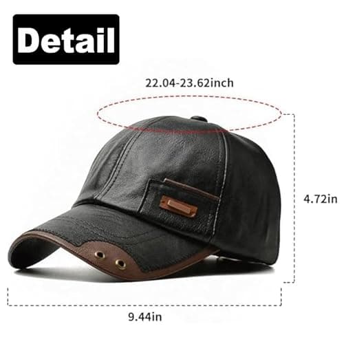Warm Leather Baseball Cap, Mens Windproof Waterproof Genuine Leather Shell Fleece Lining Adjustable Hat Fall Winter (Black) — view 2