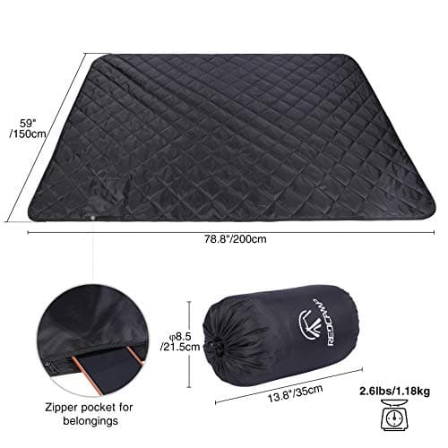 REDCAMP Waterproof Camping Blanket with Sherpa Lining, 200x150cm,Black — view 3