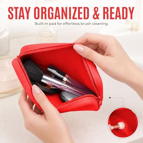Silicone Cosmetic Bag – Waterproof Travel Makeup Pouch - Food-Grade Silicone Toiletry Organizer for Women & Men – Compact Stylish Multi-Functional Storage - by Sandine (Red) — view 5
