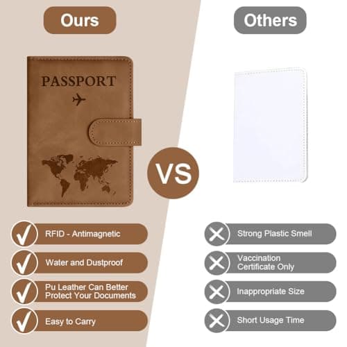OFFCUP Passport Holder Cover, PU Leather Passport Cover and Luggage Tag Set with RFID Blocking Travel Wallet, Universal Travel Wallet Case Organiser for Money, Boarding Passes, Credit Cards Brown — view 6
