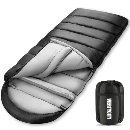 WERTYCITY Cold Weather Sleeping Bag with Hood, 4 Season, Adult Camping