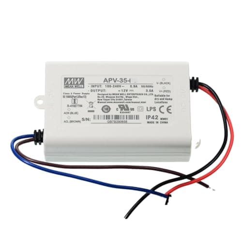MEAN WELL APV 35W 12V 3A LED Driver, APV-35-12 AC-DC Single Output Constant Voltage Switching Power Supply Converter Transformer with IP42, Plastic Case