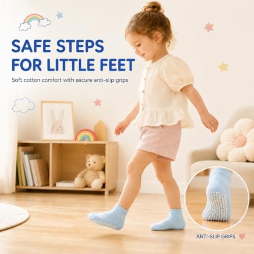 Lafefe 6 Pairs Short Style Baby Grip Socks for Boy 1-3 Years Toddler Infant Kids Children, Non Slip Toddler Socks Cotton Solid Colour — view 3