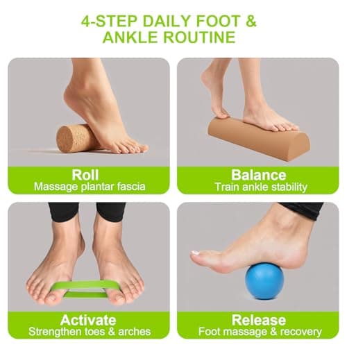 4-in-1 Cork Balance Board Set – Foot Strengthener & Ankle Stability Trainer with Roller, Massage Ball & Toe Bands – Fall Prevention Compact Wobble Board for Home Physio, Office & Seniors — view 3