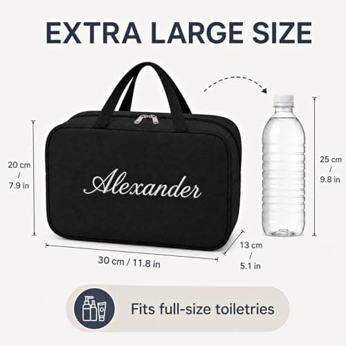 Personalised Large Toiletry Bag, Handle and Divider, Black XL — view 3