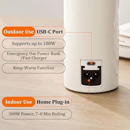 500ml Portable Travel Kettle,USB-C Electric Water Heater, Portable Electric Kettle with Carry Handle & 6 Adjustable Temperature Settings, Dual Power Modes for Home Travel & Car — view 3
