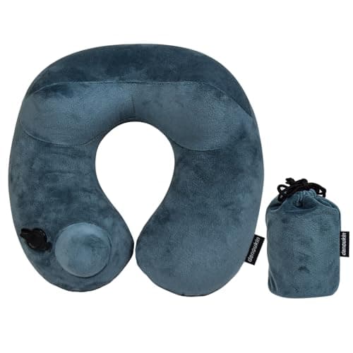 Inflatable Travel Neck Pillow – Soft Velvet Ergonomic U-Shaped Dark Grey