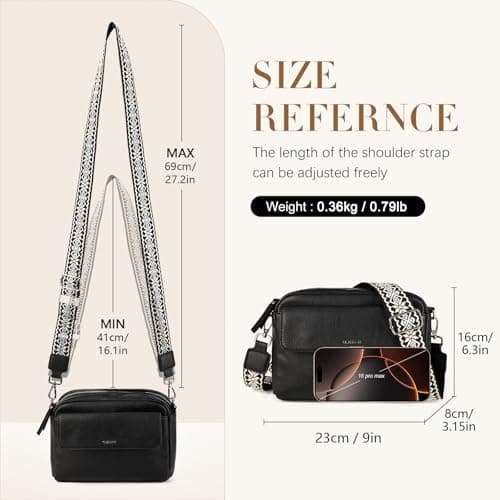 GLITZALL Women’s Crossbody Bag Faux Leather Shoulder Bag with Wide Adjustable Strap, Small Camera Bag Handbag with Front Pocket and Zip Closure, Casual Messenger Bag for Travel Everyday Use — view 3