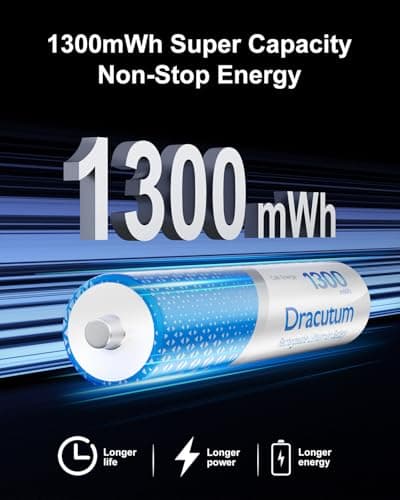 AAA Rechargeable Batteries Lithium 8 Pack with Fast Charger - 1300mWh High Capacity 1.5V Constant Output Rechargeable AAA Batteries, 2000 Cycles Long-Lasting Li-ion Triple a Batteries — view 2