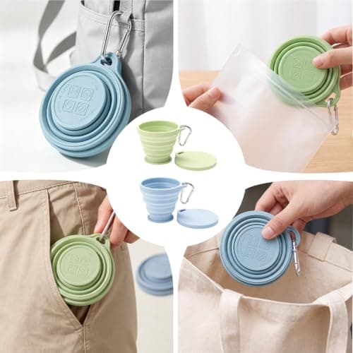 Set of 2 silicone folding cups, portable for outdoor use, blue and green — view 5