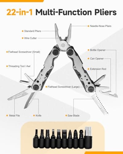 Multi-Tool, 22 in 1 Stainless Steel Pocket Multitools Pliers with, Can Opener and Screwdriver, Folding Multi Tool Portable Multi-Functional Utility Pliers for Camping, Outdoor Activety, Repairing — view 2