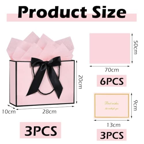 SHUBEIEUMI 3Pcs Gift Bags 28x20x10cm, Paper Bags(Pink With Black Frame) — view 2