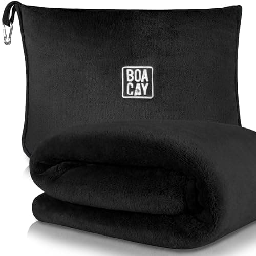 BOACAY Soft & Warm Travel Blanket for Aeroplane & Car - Essential for Long Flights for Women, Men, Children - Compact Pillow with Luggage Sleeve & Backpack Clip