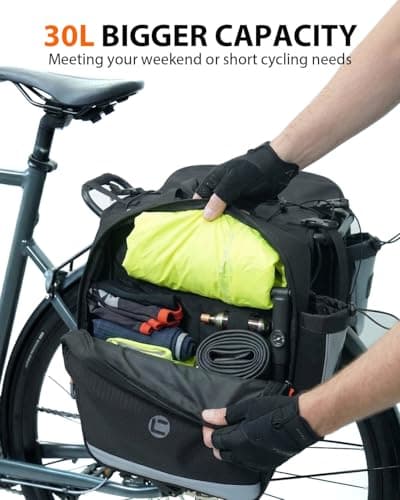 NDakter Bike Panniers, 30L Waterproof Bike Pannier Bags for Rear Rack, Expandable Double Bicycle Trunk Saddle Bag with Reflective Strips,Ebike Accessories for Commute Road and Mountain Cycling Travel — view 2
