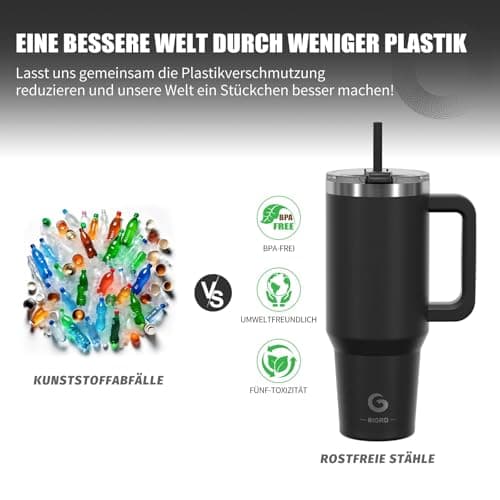 BIGRD Insulated Coffee Cup Travel Mug with Handle and Straw 40oz,Stainless Steel Double Wall Vacuum Leak Proof Water Bottle for Cold Hot 1.2L,BPA-Free,Black — view 6
