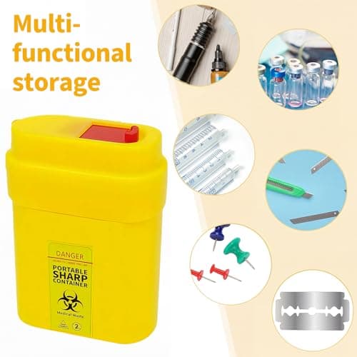6 Pack Travel Sharps Bin Mini Container - Small Sharps Box for Needles, Lancets, Razor Blades - Portable Clinical Waste Bin Ideal For Travel, Work, Home - 6 Yellow Needle Disposal Box Size 0.3L Each — view 4