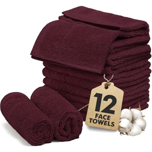 Novo Home Face Towels Pack of 12 – 550 GSM 100% Cotton Washcloths (30x30cm) – Soft, Quick Dry, Highly Absorbent Flannels for Bathroom, Spa, Gym – Burgundy