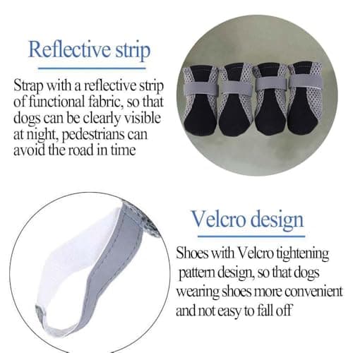 4 Packs Dog Boots Non-Slip Paw Protectors Reflective Waterproof Shoes for Outdoor Walking Indoor Hardfloors Anti-Slip Sole Booties Suitable for 4-7KG Puppy Weight (L/Black) — view 6