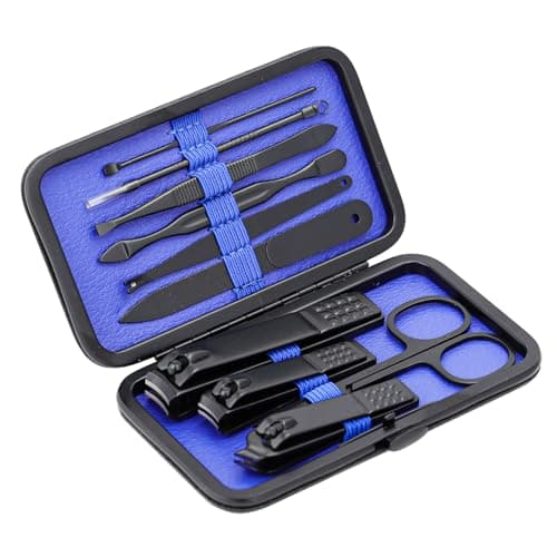 Glamne Manicure Set Nail Clippers Kit Professional Stainless Steel Nail Care Tools with Leather Travel Case 10 in 1 Blue — view 2