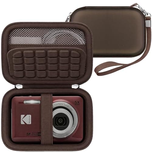 RAIALL Camera Case for Kodak PIXPRO FZ55 / FZ45 / C1 Digital Camera, Vlogging Camera Hard Carrying Case Protective Travel Bag, Mesh Pocket for Charger, USB Cable, Batteries and SD Card, Brown