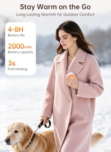 Wasuka Rechargeable Hand Warmers, 2 Pack Electric Pocket Handwarmers, 3 Heat Levels, Reusable USB Hand Warmer, Portable Hand Heater for Golf, Hunting, Camping, Winter Gifts for Men Women (Pink) — view 3
