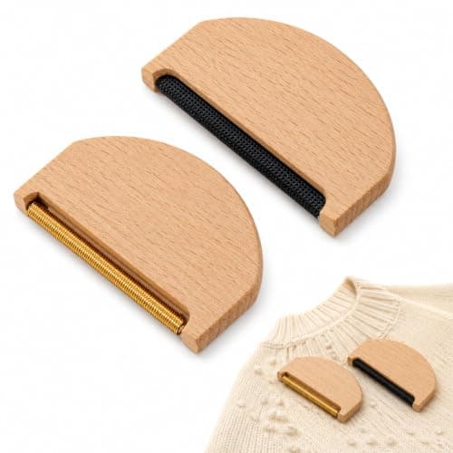 2 Pack Beech Wood Cashmere Comb Set, Manual Lint Remover for Wool Knitwear