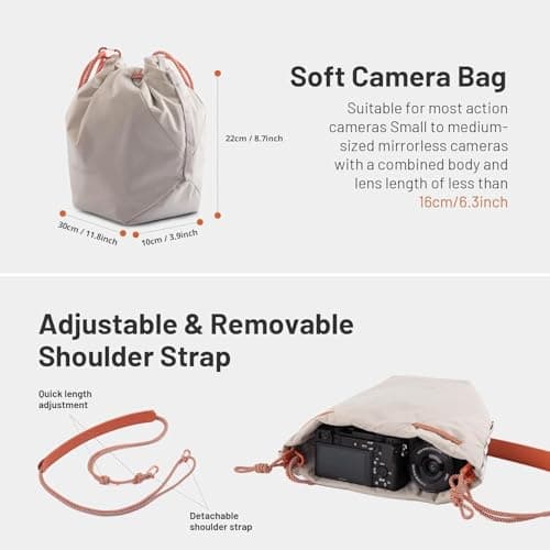 PGYTECH OneGo Drawstring Camera Shoulder Bag Handbag, Soft Camera Case Pouch Compatible with Mirrorless Cameras/Nikon/Canon/Sony/Fujifilm, for Instax/Action Cameras/DJI OSMO Pocket 4/3, White — view 2