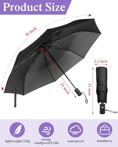 Yahenda 4 Pack Windproof Travel Umbrellas Bulk Automatic Open and Close Umbrella Folding Rain Umbrella for Men Women(Purple, Black) — view 2