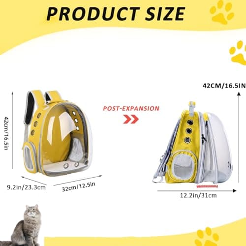 ZHUIYIWIN Cat Carrier Backpack, Expandable Cat Carrier Backpack, Ventilated Cat Bubble Backpack for Pet, Pet Carrier for Travel Hiking Walking Camping (Yellow, Front Extension) — view 2
