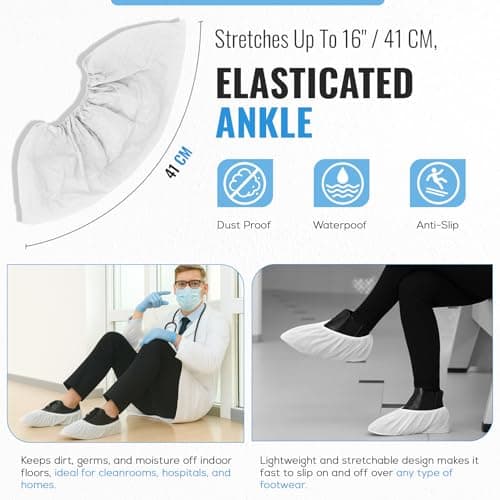 TYGA Waterproof Shoe Covers Disposable, CPE, White, Pack Of 30 — view 3