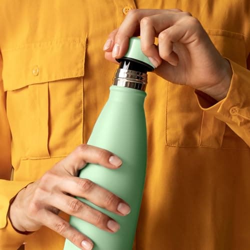 Mont-Clair l'O Stainless Steel Water Bottle, Vacuum Insulated - BPA Free, 12h Hot & 24h Cold Drinks, Metal Water Bottle 500ML Leakproof, Ideal for Adult, Kids, Running - Light Green — view 5