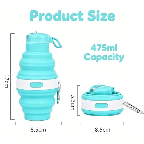 Embhlitfe Collapsible Water Bottle,Silicone Folding Water Bottles Foldable Water Bottle with Carabiner,Silicone Water Bottle for Women Men Sports Travel Hiking Camping Outdoor Activities (Blue) — view 2