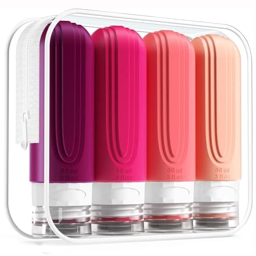 Mrsdry Travel Bottle for Toiletries, Leak Proof Silicone Travel Size 90ml Bottles Refillable Containers for Liquid Shampoo, BPA Free and TSA Approved Travel Accessories with Clear Bag (4 Pack)