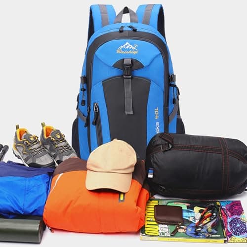 Auirshiky 40L Hiking Backpack Walking Rucksack Water Resistant Hiking Daypack Packable Travel Outdoor Sport Knapsack Durable Water Resistant for Camping Cycling Climbing Walking Mountaineer (Blue) — view 4