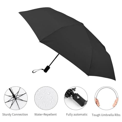 Mateju Automatic Folding Travel Umbrella - Windproof Strong Mini Compact Umbrella with Solid Color for Men Women Kids (Brown 01) — view 3