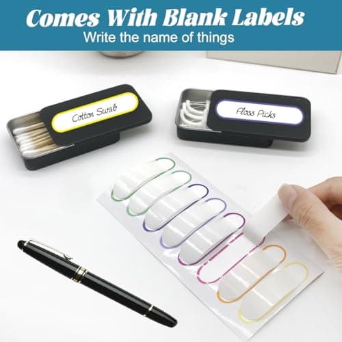 SwirlColor Cotton Swab Holder for Travel, 4 Pcs Portable Small Cotton Bud Holder Empty Metal Box Containers with Slide Top for Cotton Ball Toothpicks Hair Ties -Black — view 5