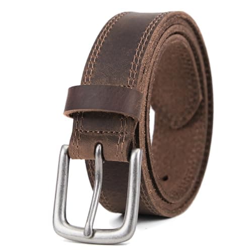 Vatan Men's Genuine Leather Casual Every Day Jeans Belts, Handmade Men Leather Belt with Gift Box (B-Bourbon Brown (Double Stitch), 34(Fits Waist 32"-33"))