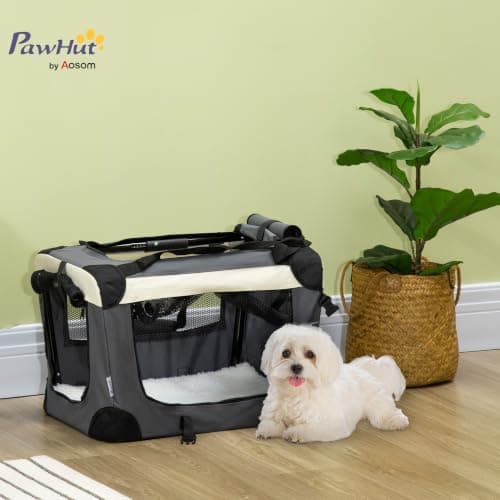 PawHut 51cm Foldable Pet Carrier for Miniature Dogs Cat Carrier Grey — view 2