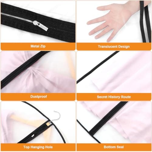 12 Pack Garment Bags, 40in PEVA Suit Bags Clothes Covers, Black Edge — view 5