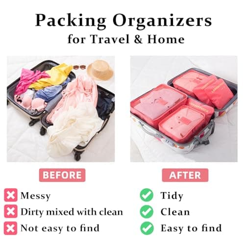 CCAIPU 6 Pcs Packing Cubes for Travel, Durable Travel Packing Cubes Set Suitcase Organiser Bags Luggage Organiser Bag for Travel Accessories (Red) — view 4