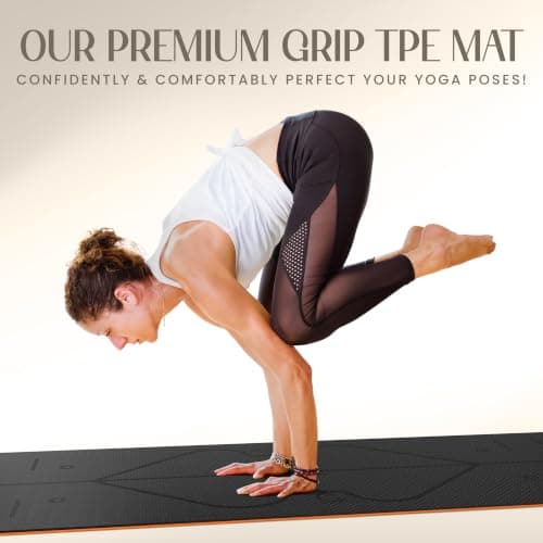 Yogii Yoga Mat - Non-Slip 6mm Thick TPE & Travel-friendly Yoga Mat - Perfect for Home & Gym Exercise Fitness & Pilates - With Laser Alignment Guides (Black/Orange) for Men & Women — view 2