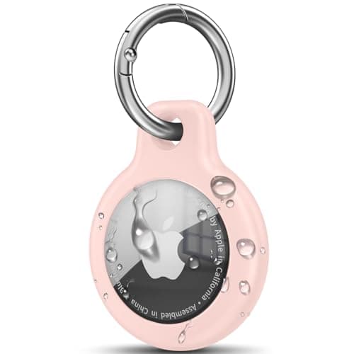 Keyring for Airtag Holder TPU Case, Ultra-Slim Waterproof Protective Airtags Case Tracker Cover Key Ring Compatible with Apple New Airtag Dog Collar (Pink)