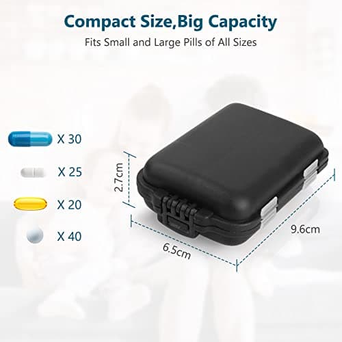 AOOWU Pill Box Organiser, 1PCS Portable Medicine Storage Box, Double Layer 10 Grids Tablet Organiser to Hold Vitamins, Cod Liver Oil, Supplements and Medication for Travel Work(C-Black) — view 2