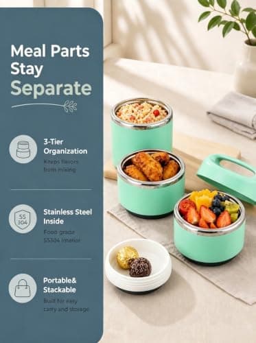 Lille Home Stainless Steel Lunch Box, Stackable 3-Tier, 1380ml — view 3