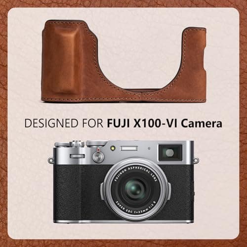 MUZIRI KINOKOO Fuji X100VI Case, Genuine Leather Protective Half Case Compatible for Fujifilm X100VI Camera - with Opening Bottom and Hand Grip Design - Brown — view 2