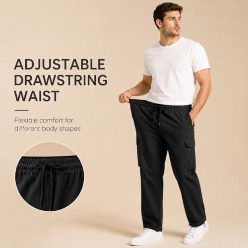 Fjquamitix Mens Cargo Trousers, Cargo Trousers for Men with Drawstring Waistband, Multi-Pocket Design, Outdoor Work Pants for Men Black — view 4