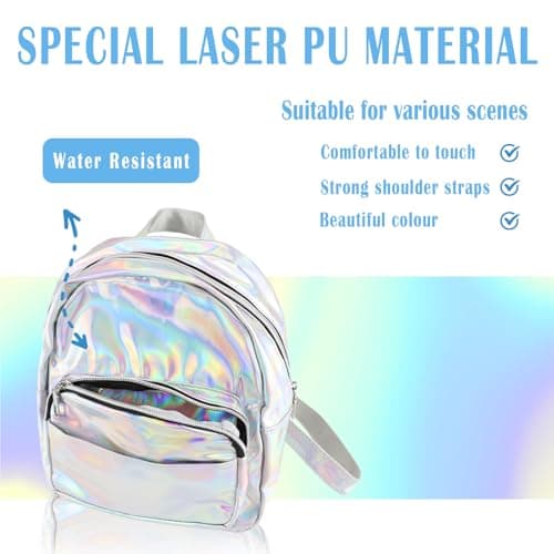 FERCAISH Leisure Holographic Backpack Women Shoulder Bag Fashionable Bag Top Model Backpack for Travel (Silver) — view 3