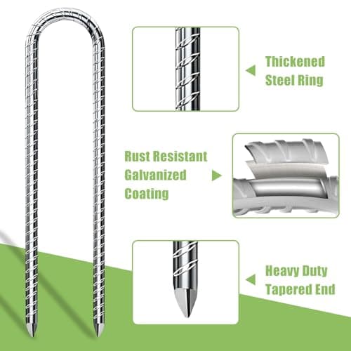 AVOFOREST 7 Pack Tent Pegs Metal Heavy Duty,12 Inch Ground Pegs,Galvanised Steel U Shaped Trampoline Pegs Ground Anchor Pegs for Outdoor Camping,Trampoline,Swing,Canopies — view 6